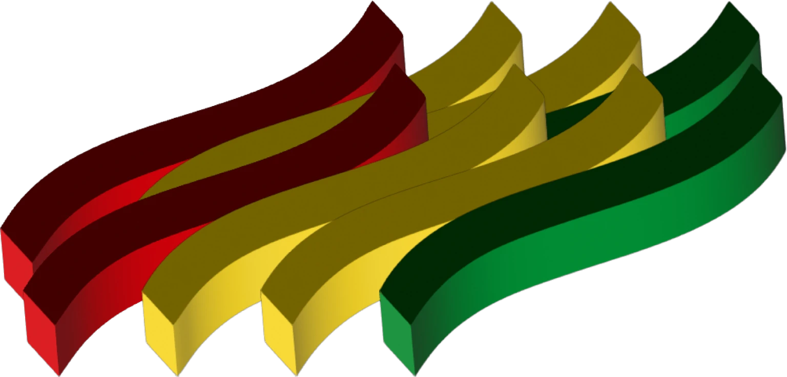 Semi-transparent interconnected colored blocks